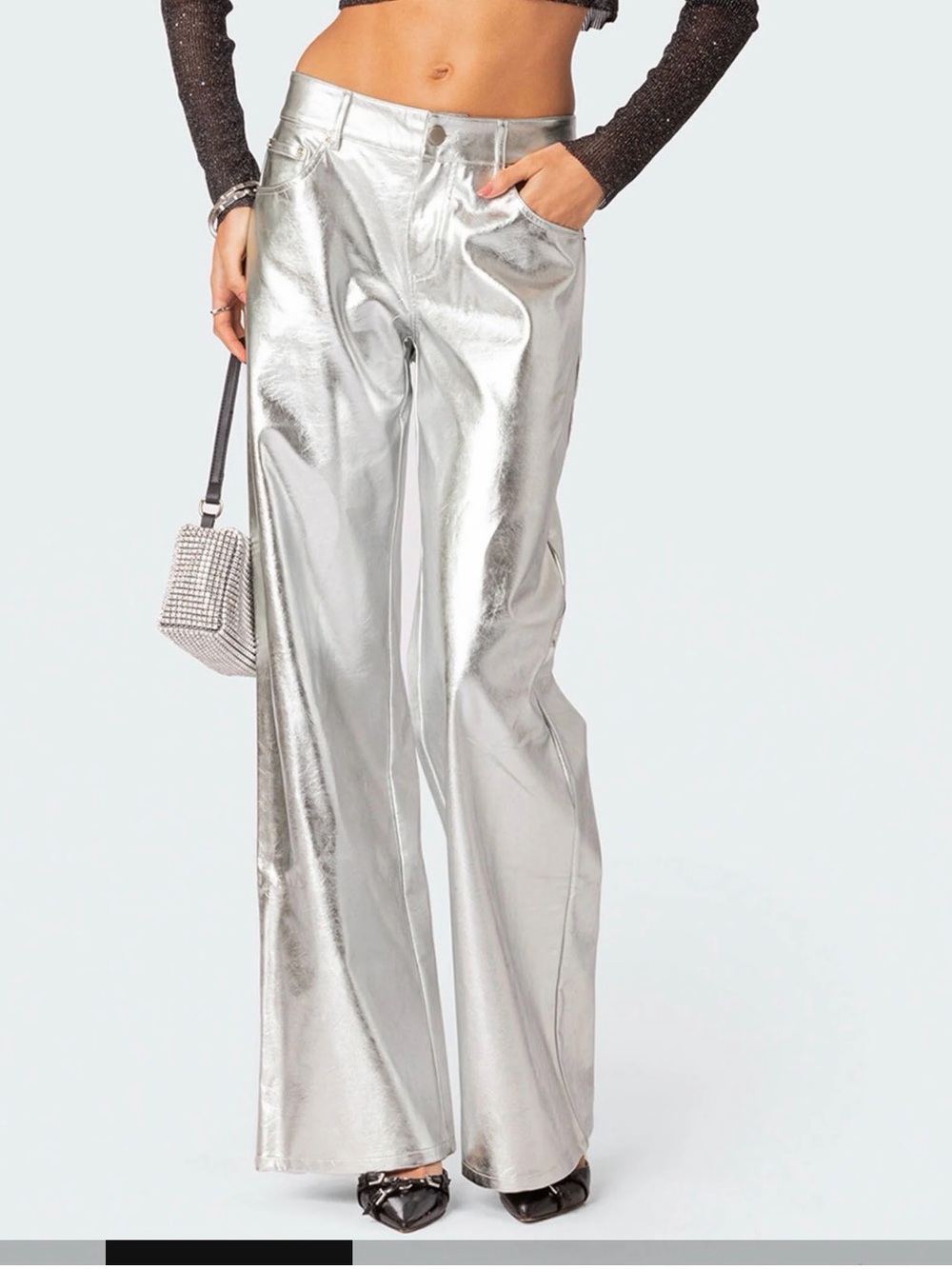 Edikted Kim Metallic Faux Leather Pants